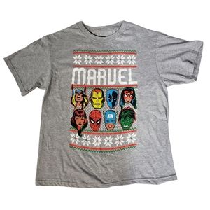 Marvel Comics Kids Christmas T-Shirt Sz Large Spiderman Hulk Casual Tee Unisex